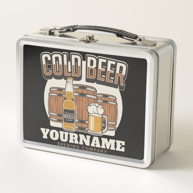 Personalized Cold Beer Oak Barrel Brewery Brewing  Metal Lunch Box (Front)
