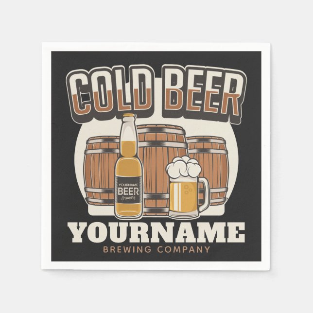 Personalized Cold Beer Oak Barrel Brewery Brewing  Napkin (Front)