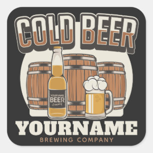 Personalized Cold Beer Oak Barrel Brewery Brewing  Square Sticker