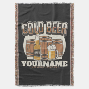 Personalized Cold Beer Oak Barrel Brewery Brewing  Throw Blanket