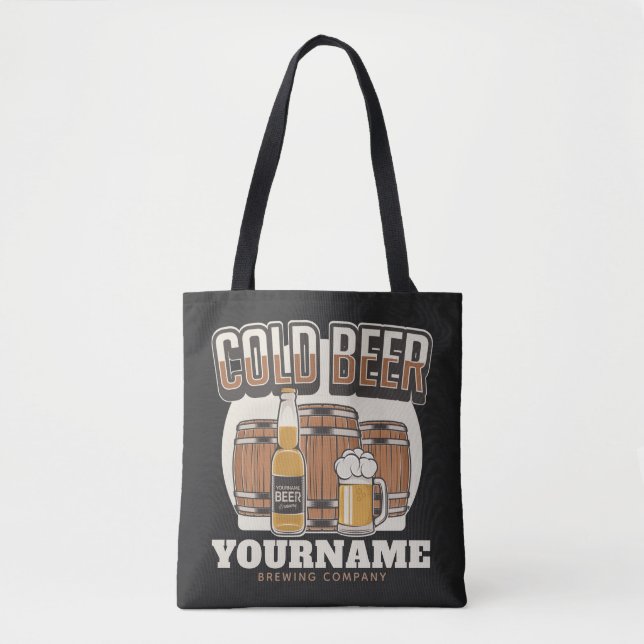 Personalized Cold Beer Oak Barrel Brewery Brewing  Tote Bag (Front)