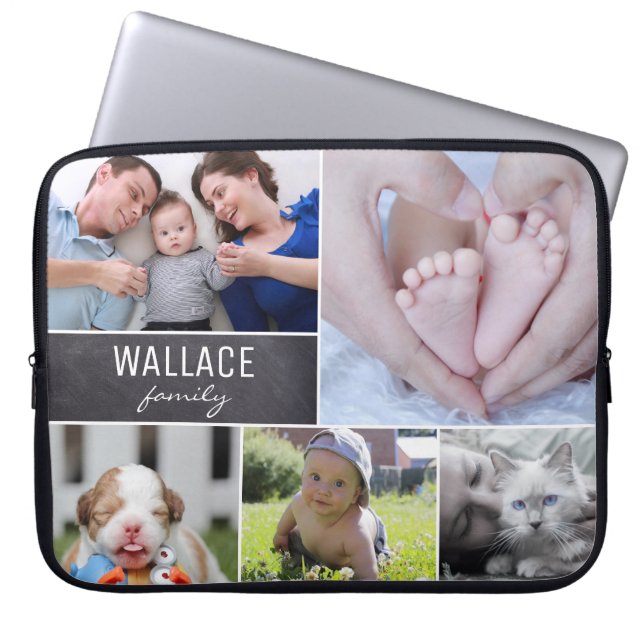 Personalized Collage Family Kids Pets Photo Blocks Laptop Sleeve (Front)