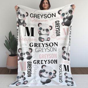 Personalized Collage Name Panda Fleece Blanket