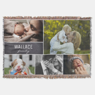 Personalized Collage photos with family name Throw Blanket