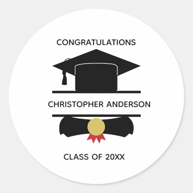 Personalized College Graduation Cap Diploma  Classic Round Sticker (Front)
