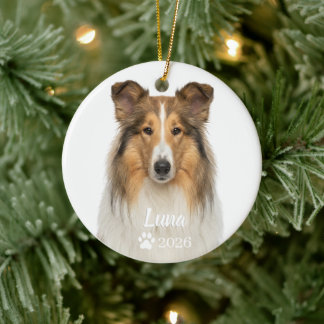 Personalized Collie Portrait Dog Photo Ornament