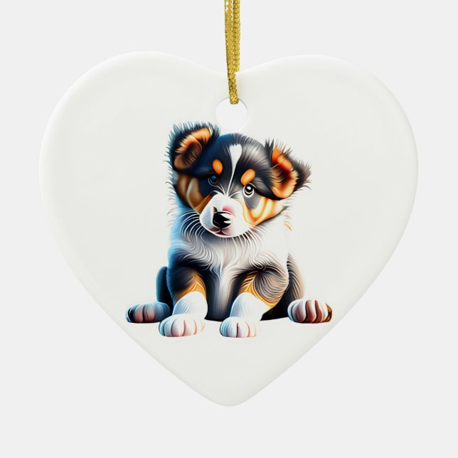 Personalized Collie Puppy Ceramic Ornament (Front)