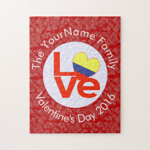 Personalized Colombian Red LOVE Flag Jigsaw Puzzle