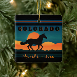 Personalized Colorado Horse Mountain Christmas Ceramic Ornament