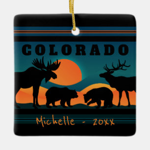 Personalized Colorado Mountain Sunset Christmas Ceramic Ornament