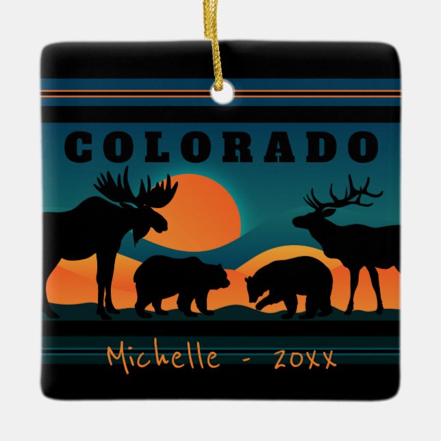 Personalized Colorado Mountain Sunset Christmas Ceramic Ornament (Front)