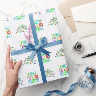 Personalized Colored Squares and Christmas Tree Wrapping Paper