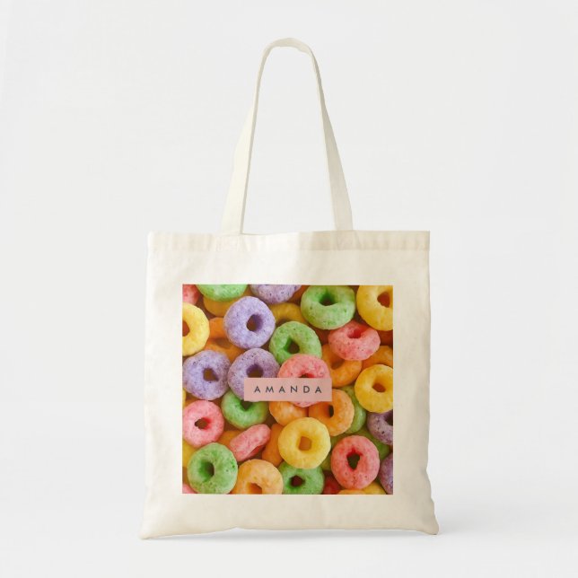 Personalized Colorful Breakfast Cereal Rings Tote Bag (Front)