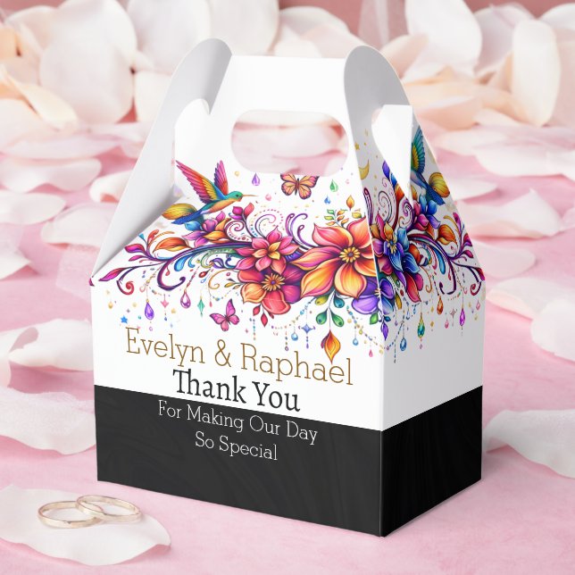 Personalized Colorful Flower Artwork Favor Box (Wedding)