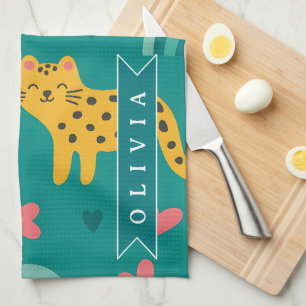 Personalized Colorful Fun Leopard Jungle Name Gift Kitchen Towel