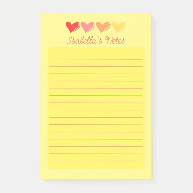 Personalized Colorful Hearts Post-it Notes (Front)
