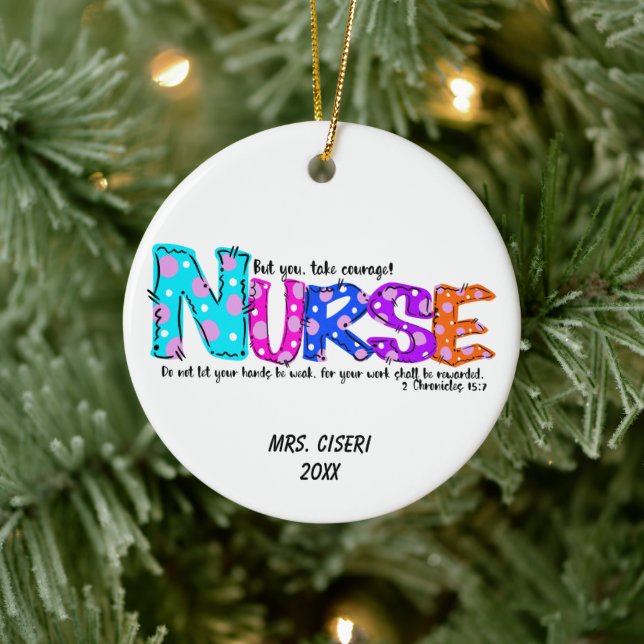 Personalized Colorful  Nurse Saying Ceramic Ornament (Tree)