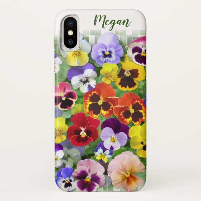 Personalized Colorful  Pansies Custom Text Case-Mate iPhone Case (Back)