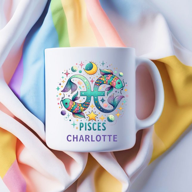 Personalized Colorful Pisces Zodiac Fish Astrology Coffee Mug (Personalized Colorful Pisces Zodiac Fish Astrology Coffee Mug)