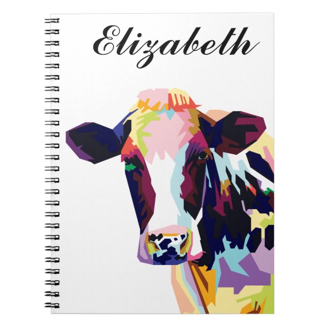 Personalized Colorful Pop Art Cow Notebook (Front)