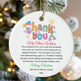 Personalized Colorful Teacher Appreciation Gift Ceramic Ornament