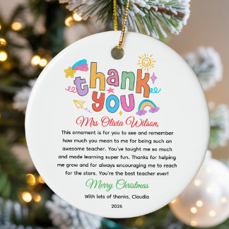 Personalized Colorful Teacher Appreciation Gift Ceramic Ornament