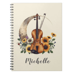 Personalized Colors Wildflower Boho Floral Violin  Notebook