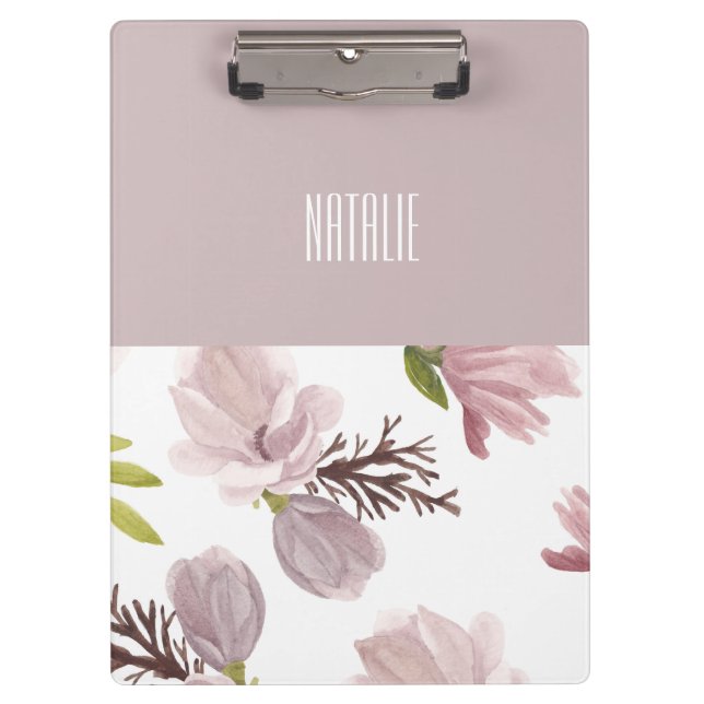 Personalized colour and pattern cute floral pink clipboard (Front)