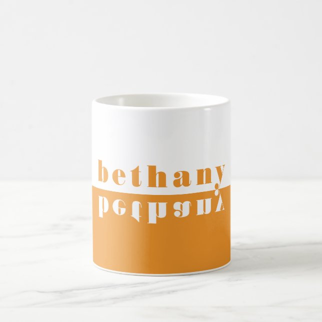Personalized Colour Block Mirror Typography Orange Coffee Mug (Center)