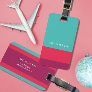 Personalized Colour Block Turquoise Pink Purple Luggage Tag