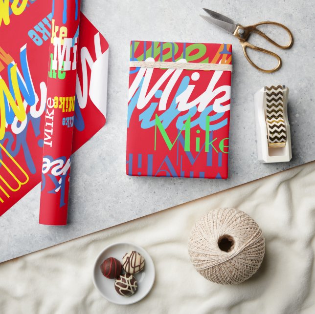 Personalized colour boys name pattern wrapping paper (Crafts)