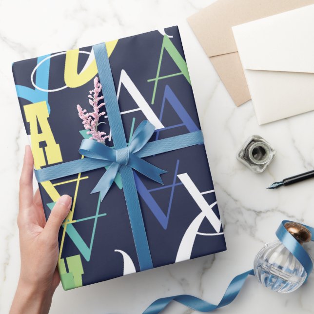 personalized colour kids initial pattern on blue wrapping paper (Gifting)
