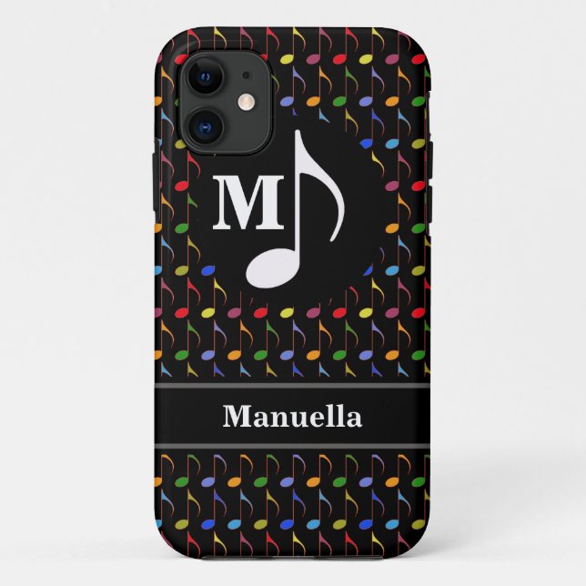 personalized colour music notes on black Case-Mate iPhone case (Back)