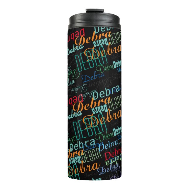 personalized colour names pattern on black thermal tumbler (Front)