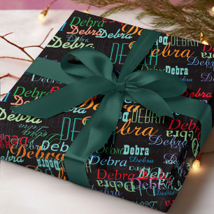 personalized colour names pattern on black  wrapping paper