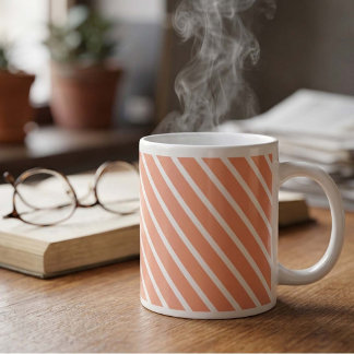 Personalized Colour Peach Cascade Stripe Large Coffee Mug