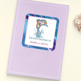 Personalized Colour Pencil Dolphin Jumping Square Sticker