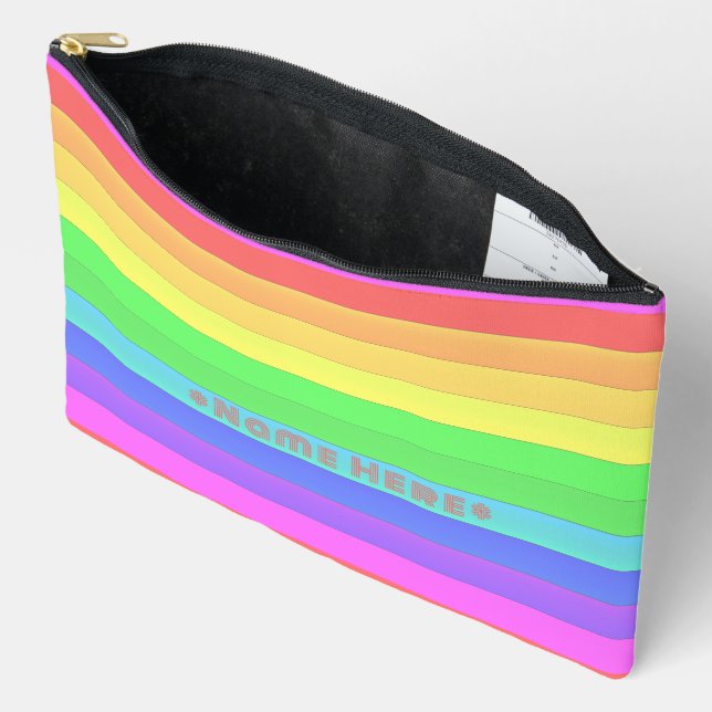 Personalized Colour Rainbow Stripes Ultra Pink Accessory Pouch (Open)