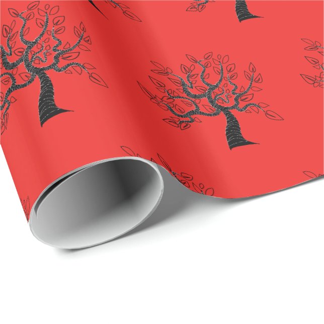 Personalized Colour Red Wrapping Paper with Trees (Roll Corner)