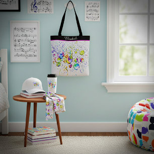 Personalized coloured bubbles and music tote bag