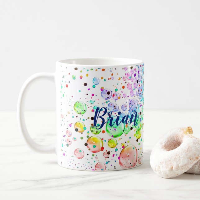 Personalized Coloured Bubbles Coffee Mug (With Donut)