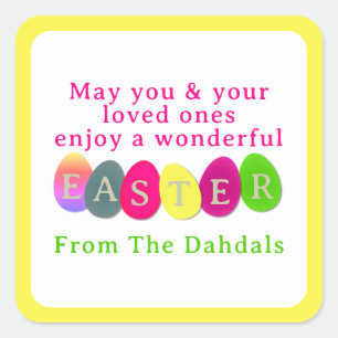 Personalized Coloured Easter Eggs Typography Yello Square Sticker