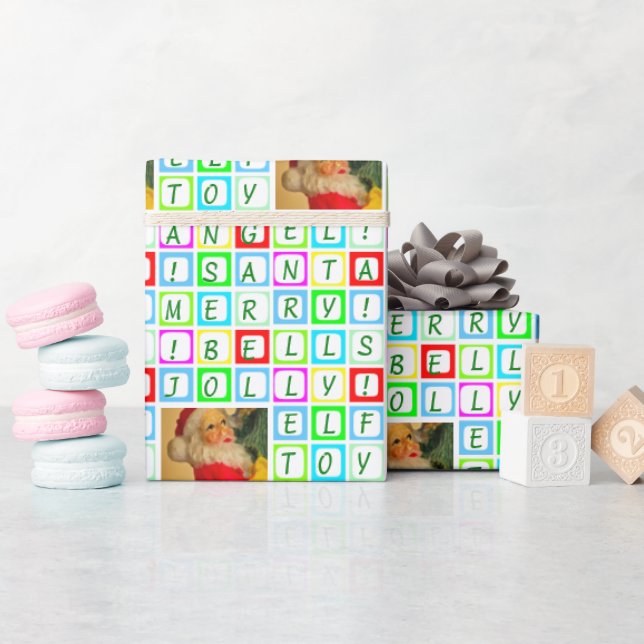 Personalized Coloured Squares and Photo Wrapping Paper (Baby Shower)