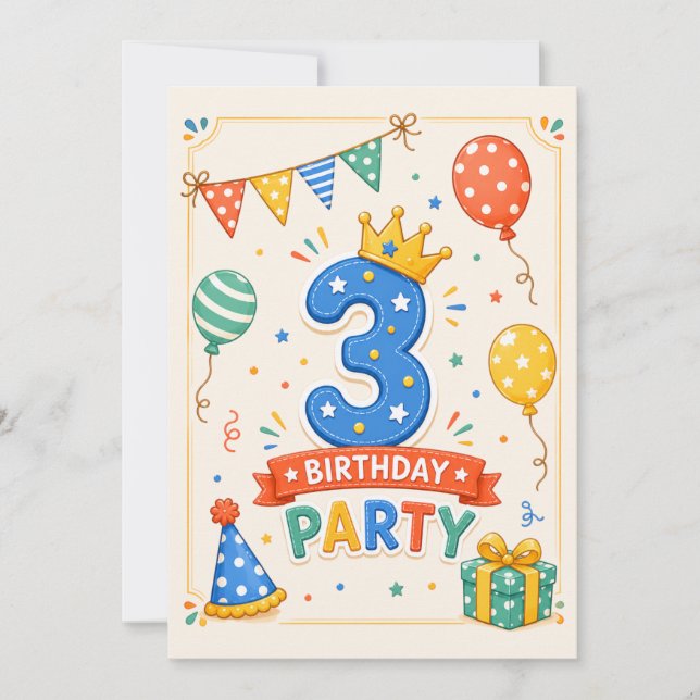 Personalized Colourful 3rd Birthday Party Fun (Front)