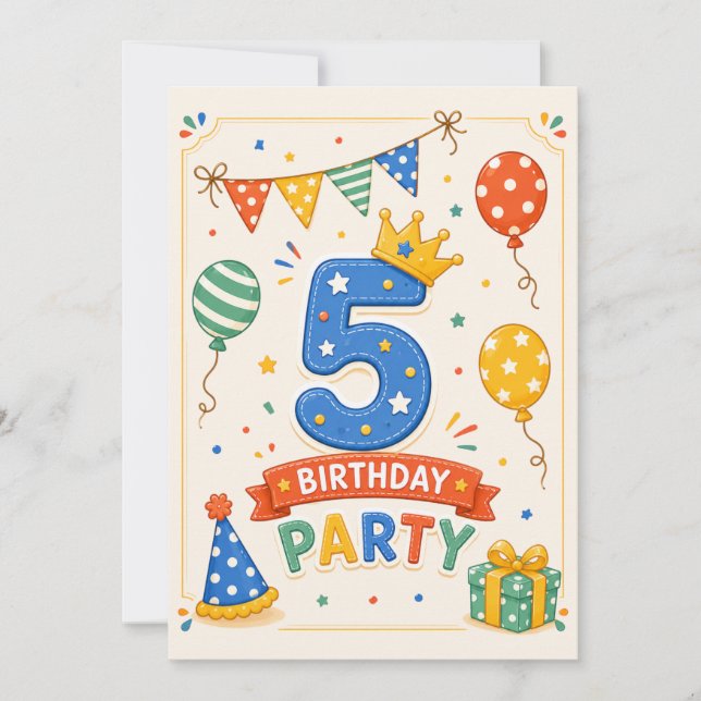 Personalized Colourful 5th Birthday Party Fun (Front)