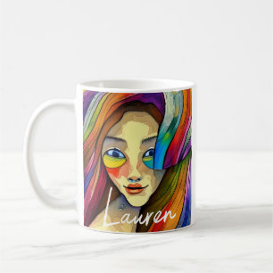 Personalized Colourful Abstract Art Pretty Girl Coffee Mug