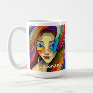 Personalized Colourful Abstract Art Pretty Girl Coffee Mug