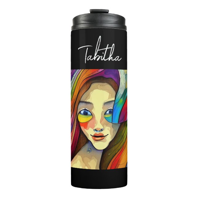 Personalized Colourful Abstract Art Pretty Girl Thermal Tumbler (Front)