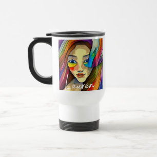 Personalized Colourful Abstract Art Pretty Girl Travel Mug