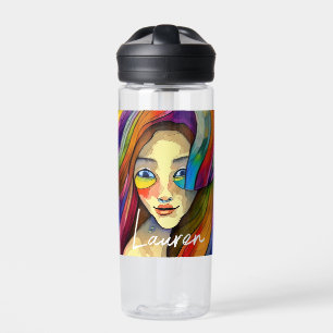 Personalized Colourful Abstract Art Pretty Girl Water Bottle